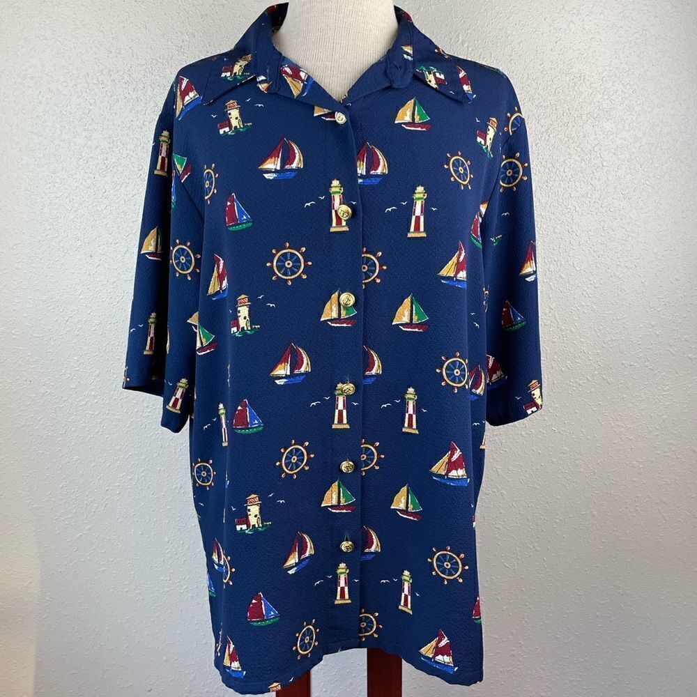 Bon Worth Nautical Themed Button Down Short Size XL EUC